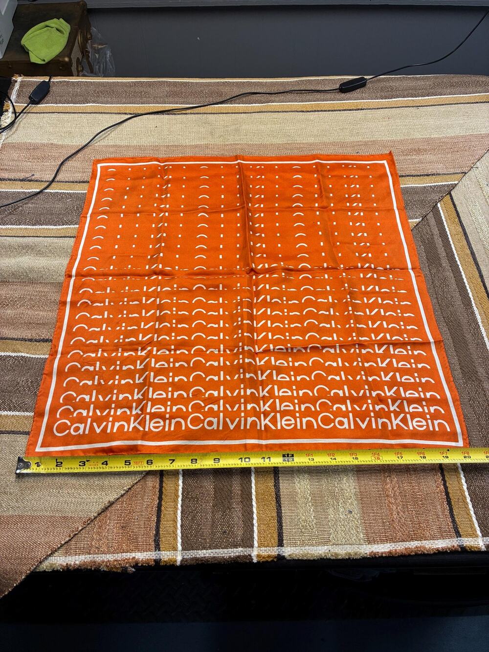 Vintage Calvin Klein Silk Scarf – Orange Logo Print, 21" Square | Designer